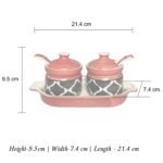 Moroccan Red Two Pickle Ceramic Jars With Tray & Spoons - Image 6