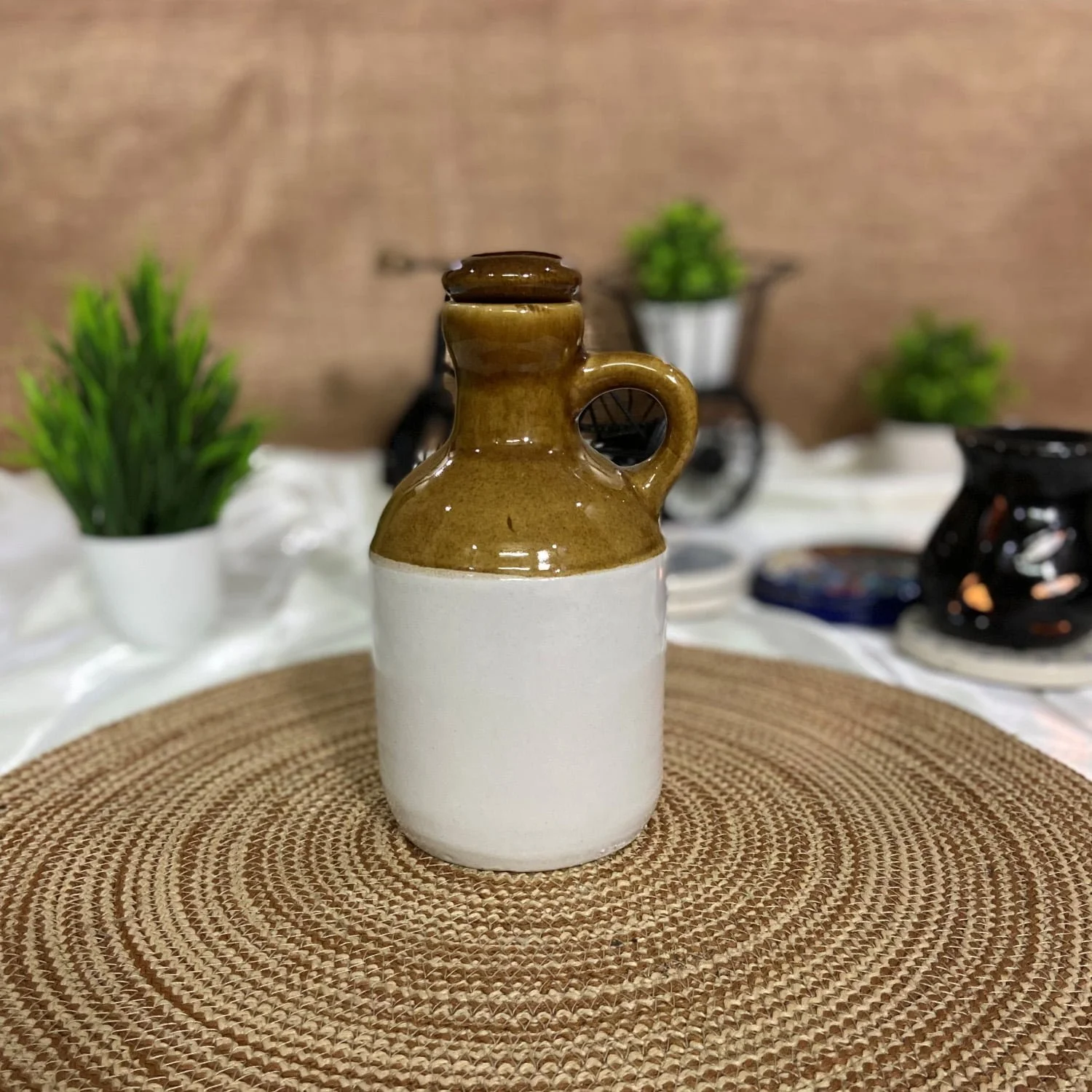 Desi Style Mustard Handmade Ceramic 500ml Oil Bottle - Image 1