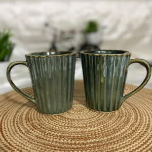 Studio collection Emerald Green Glazed Linear Coffee Mugs Set of 2
