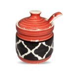 Moroccan Red Two Pickle Ceramic Jars With Tray & Spoons - Image 5