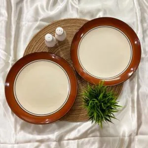 Royal Brown And White Handcrafted Ceramic 10.2Inchs Dinner Plates Set of 2