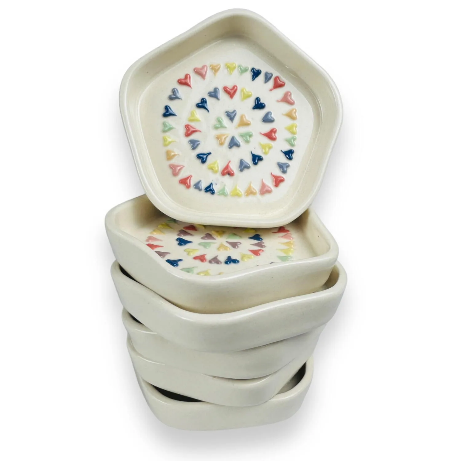 Multicolour 3D Heart Ceramic Dessert Plates- Set of 6 || Snack Plates || Side Plates - Image 6