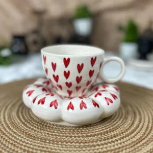 Red Heart Bubble Tea Cup with Saucer Set of 1