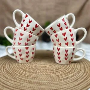Red Heart Tea Cups Set of 6