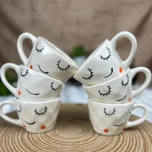Smiling Face Handpainted Tea Cups Set of 6
